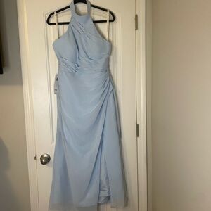 Elegant Light Blue Halter Dress